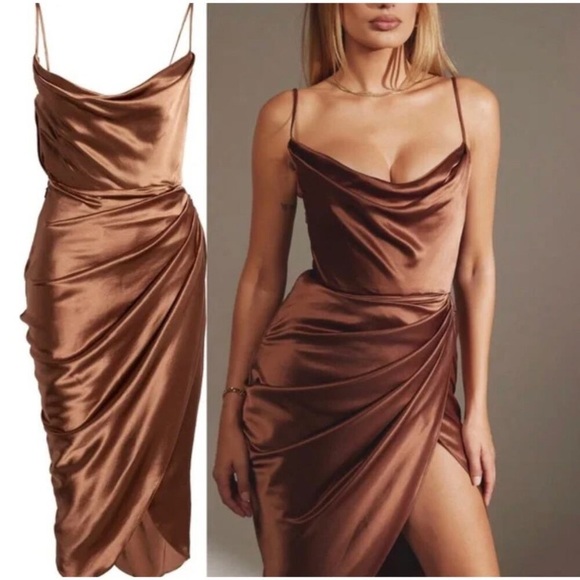 HOUSE OF CB Reva Toffee Satin Balcony Corset Dress Size Small - Picture 4 of 7